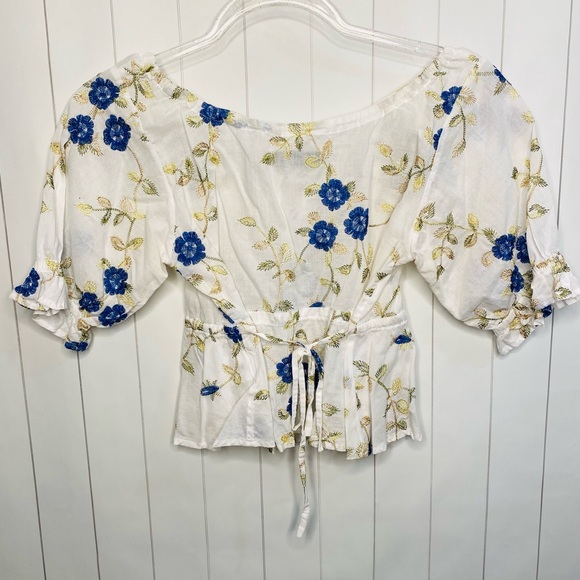 With Jean Floral Embroidery Milkmaid Belle Top Cotton Linen Cottage Vintage S - Picture 5 of 6